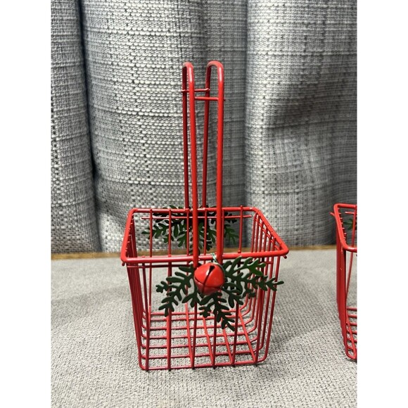 Vintage Mini Metal Christmas Basket Wire Kurt Adler Jingle Bell Holly Lot - Picture 7 of 10
